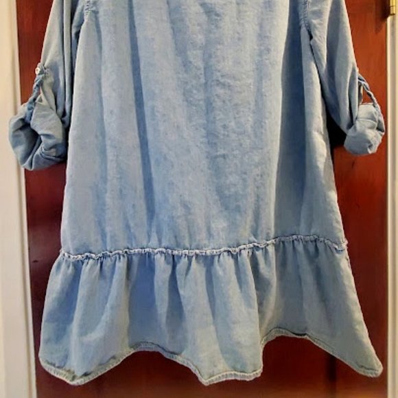 M Light Blue Mazik Button Down Distressed Denim Shirt Dress/Tunic 100% Cotton - Picture 10 of 16